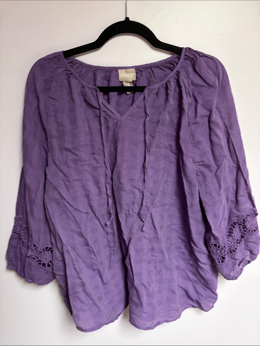 Chico's Lavender Crochet-Sleeve Tunic Top